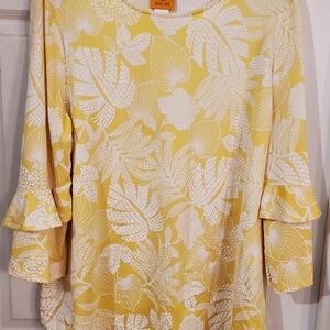 Ruby Rd. Sunlit Yellow and White Leaf Print Blouse